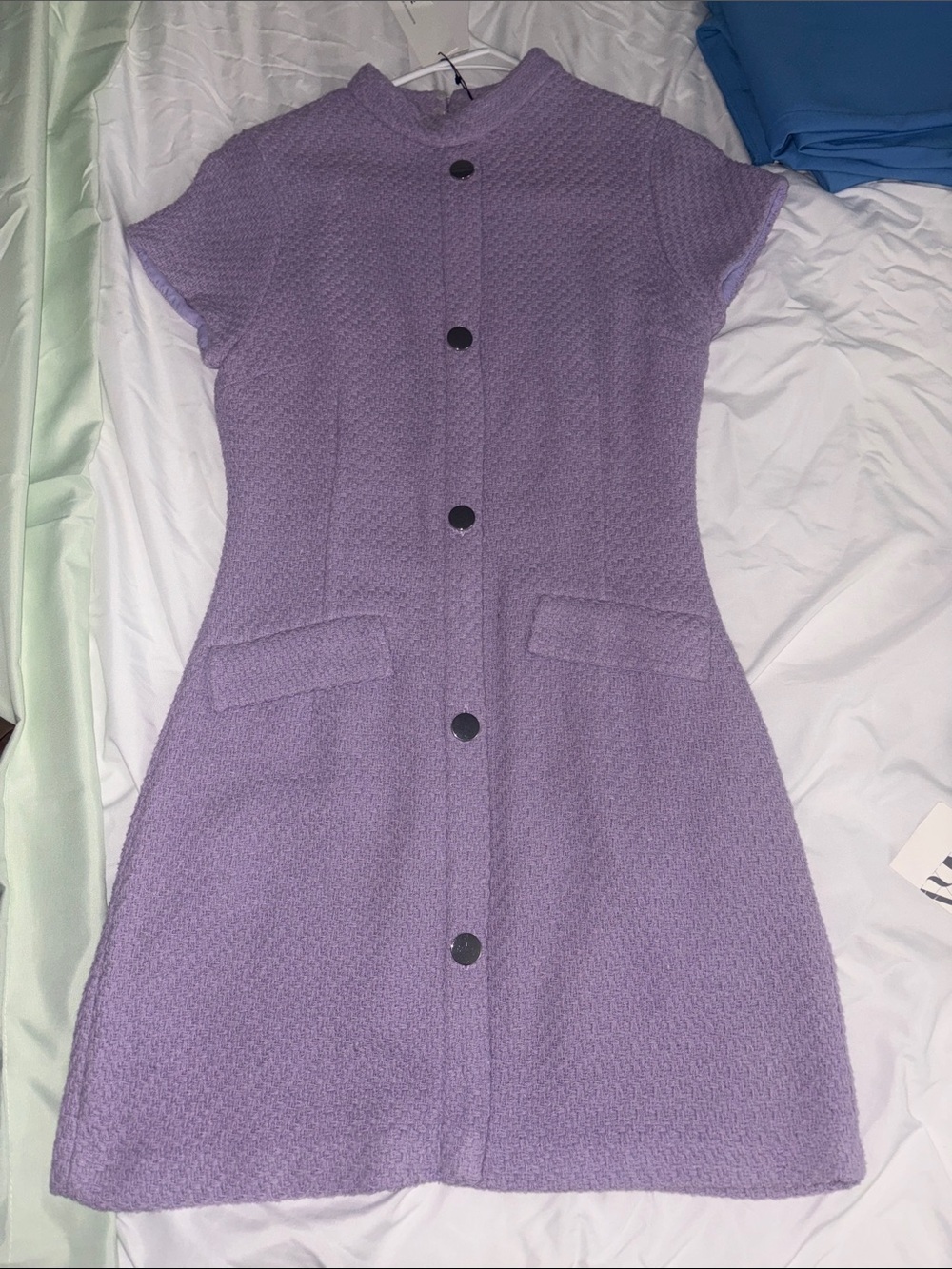Zara Lilac Button-Front Textured Shift Dress